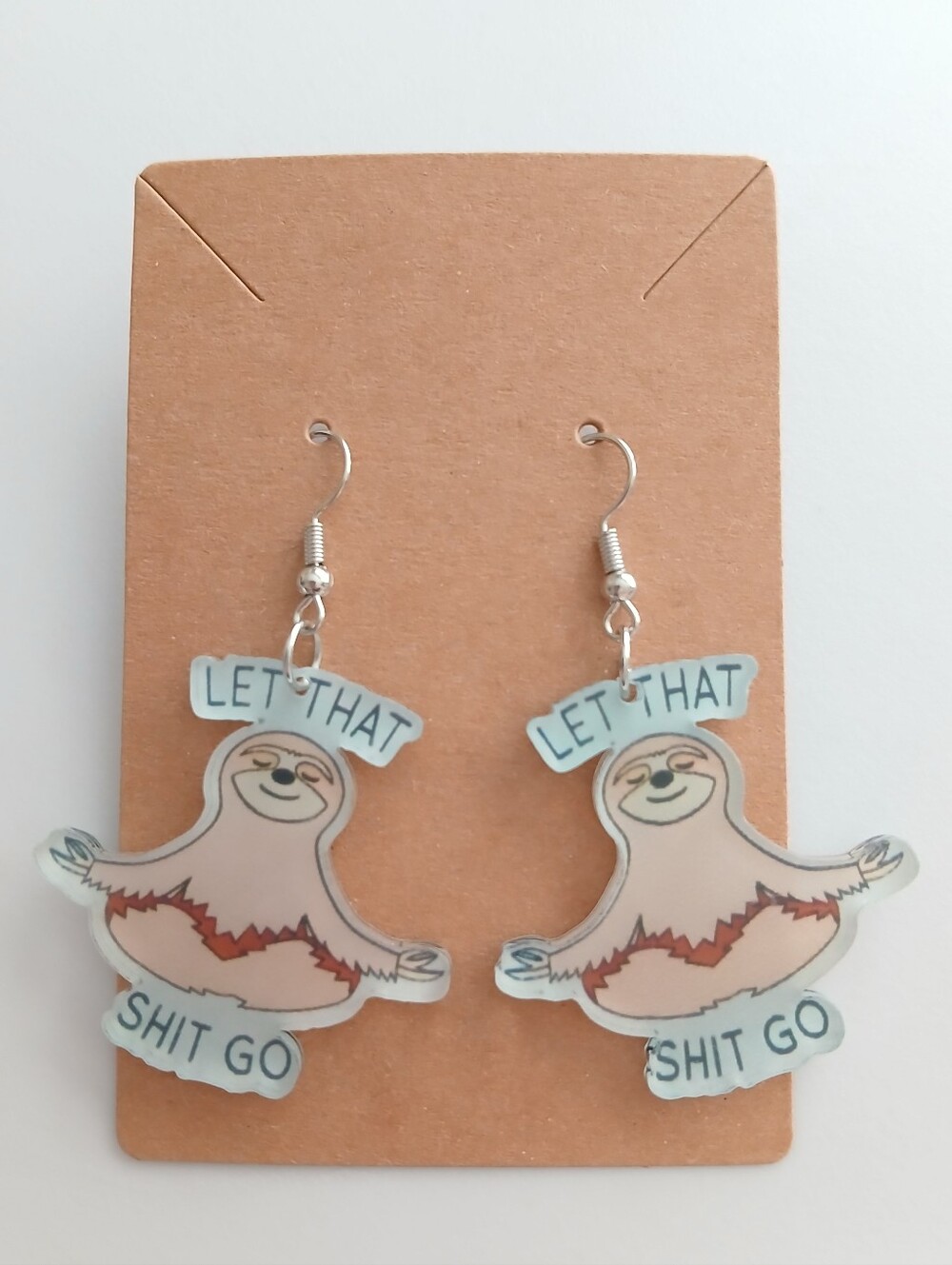 Fashion Jewelry Light Blue Sloth 'Let That Shit Go' Dangle Earrings